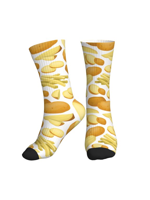 Crew Socks for Women Men Athletic - potato chips fries Soft Comfort Breathable Mid-Calf Sole Running Socks Womens Men