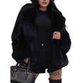 thumbnail image 1 of Abrigo de Piel Sintética para Mujer, Chaqueta de Piel Sintética, Chaqueta de Invierno de Larga con Solapa, Parka Corta Negro L, 1 of 10
