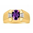 thumbnail image 1 of RYLOS Men's Rings 14K Yellow Gold Rings Classic Designer  9X7MM Oval Gemstone &  Diamond Ring Amethyst February Birthstone Ring Size 9, 1 of 7