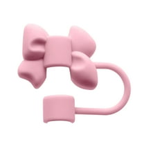 Tunhigl Cute Bow Silicone Straw Cover - Splash Proof, Reusable, Food Grade Straw Topper for Water Bottles (0.4in Diameter) Pink