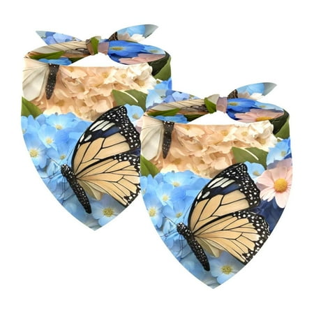 PhooArto Daisies Floral Butterfly Dog Bandanas 2 Pack Soft Washable Pet Scarf Triangle for Large Dogs Puppies and Cats