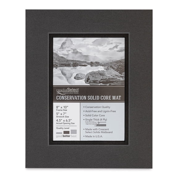 Crescent Select Conservation Solids Pre-Cut Double Mat - Dark Gray/Deep Black, 4 ply, 8" x 10"