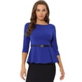 thumbnail image 1 of Top Peplum Elegante con Cinturón Manga 3/4 y Cuello Redondo Allegra K Azul Brillante M, 1 of 5