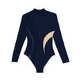 thumbnail image 4 of Aislor Women's Rhinestone Figure Skating Costume Sheer Mesh Long Sleeve Ballet Dance Gymnastics Leotard Navy Blue L, 4 of 7