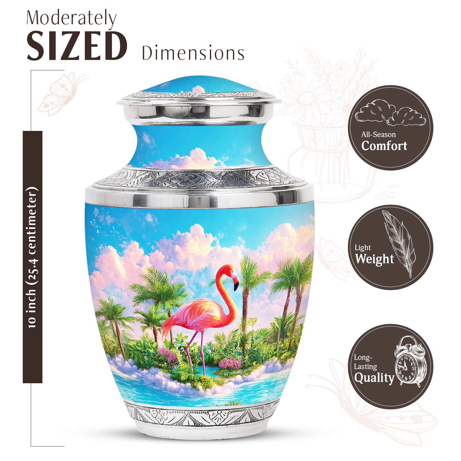 JAGASY Pink Flamingo Memorial Urn for Ashes Adult Male, Blue Urns for Human Ashes, Tropical Landscape & Palm Trees Decorative Urns for Couple, Large Cremation Urn for Husband & Wife, (10 Inch)