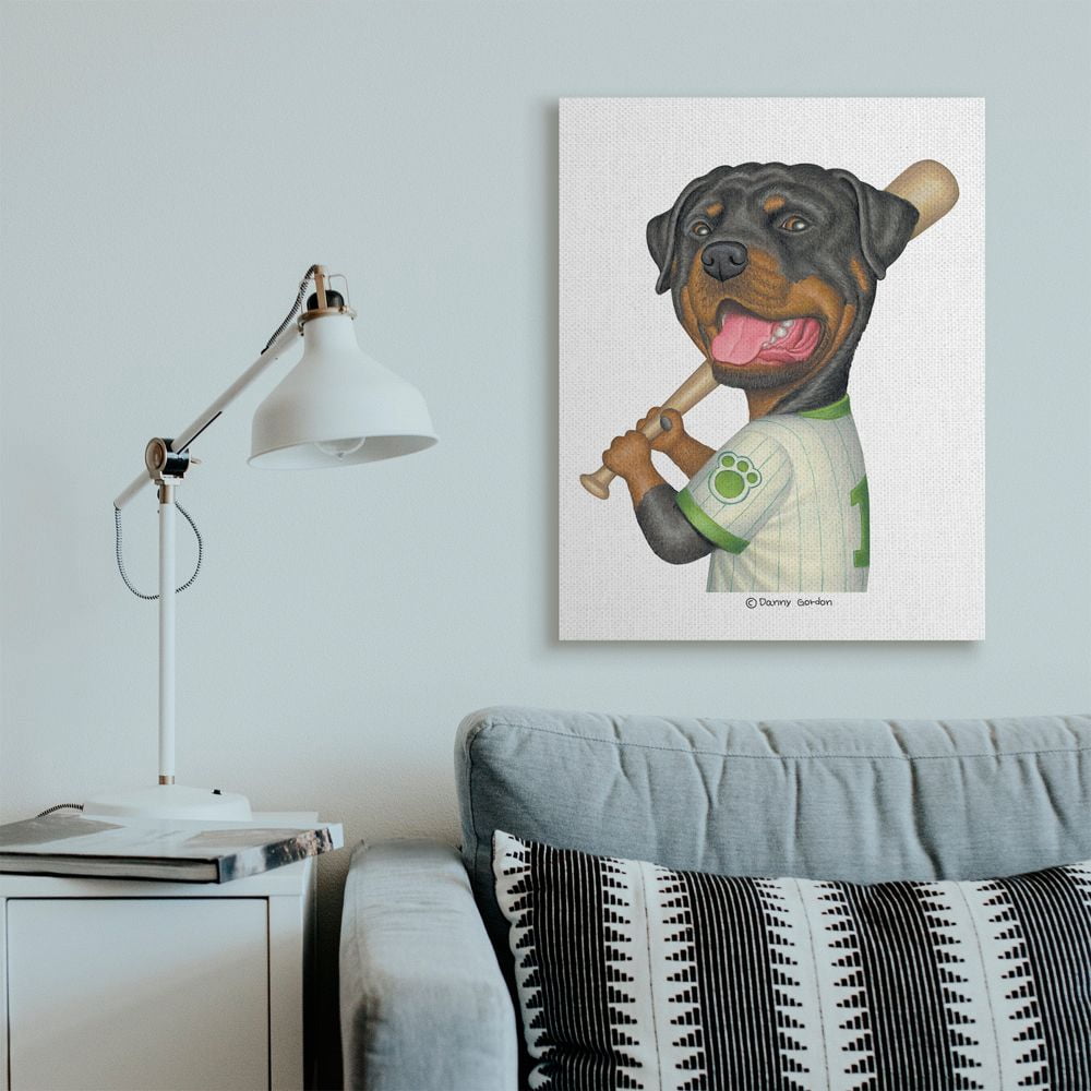 Stupell Industries Rottweiler Baseball Player Family Dog Sports Designed by Danny Gordan