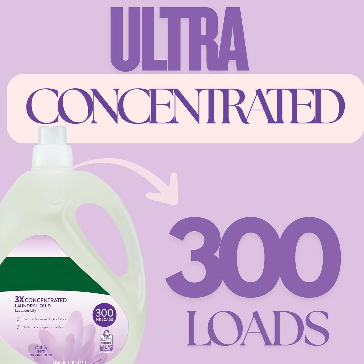 Natural Laundry Detergent - 300 HE Loads - Liquid, Eco-Friendly, Plant-Based, No Artificial Fragrance, Colors or Preservatives, Lavender Lily, 150 Fl Oz