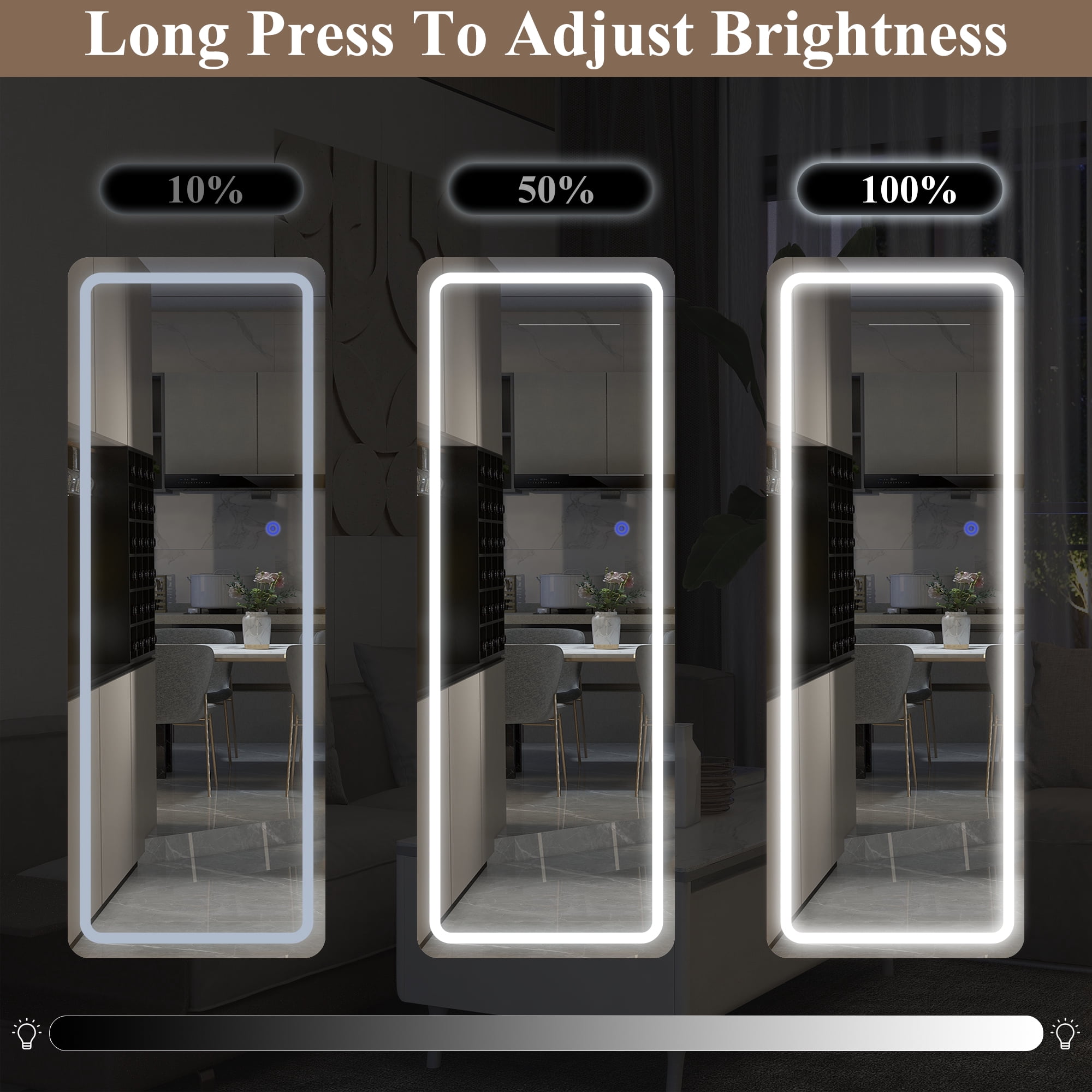 MAYEERTY 63"x20" Frameless Led Mirror Full Length Mirror Rectangle Standing Floor Mirror, Silver