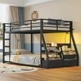 thumbnail image 2 of Plonmago Twin Size Bunk Bed with Sling Bookshelves,Storage Drawers & Power Outlet,LED Metal Floor Bunk Twin Over Twin with Full-Length Guardrail & Metal Slats, Low Loft Bed,No Box Spring Needed,Black, 2 of 9