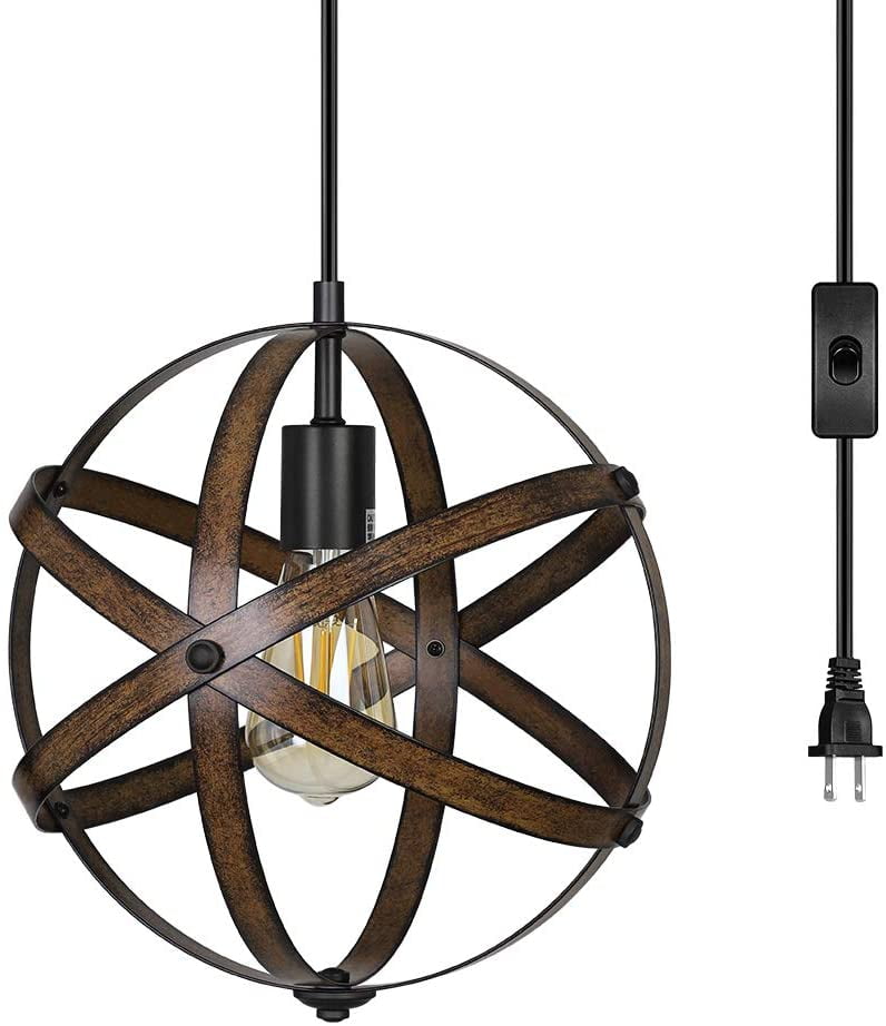 Oil Rubbed Bronze Spherical Hanging Lights Chandelier YOBO Lighting Industrial Plug-in Cord Pendant with On/Off Switch