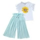 thumbnail image 1 of Conjunto de verano de girasoles para niña REDARER: camiseta de manga corta y pantalón fruncido de gasa, corte holgado con ribete de volante, talla 5-6 años, 1 of 4
