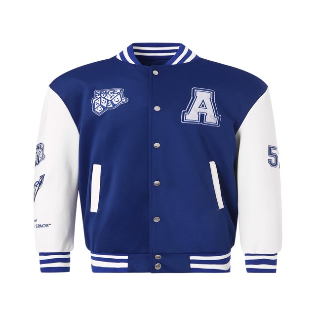 Men‘s Oversized Letter Graphic Print Baseball Jacket Lightweight Patchwork Coat Bomber Varsity Casual Jacket Green L