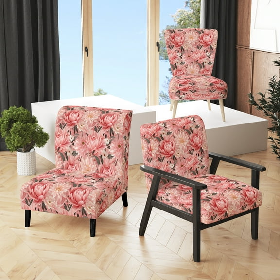 Designart "Delicate Pink Peony Floral Beauty I" Pink Floral Upholstered Accent Chair - Cottage Arm Chair For Bedroom