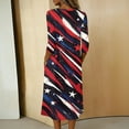 thumbnail image 4 of Women's Independence Day 250 Years Anniversary Patriotic Dress 3/4 Sleeve Button Neck Printed Dress Star Pattern Loose Fit Casual Summer USA Flag Artistic Design for Daily Wear Events Dark Blue L, 4 of 4