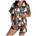 thumbnail image 3 of Halloween Pajamas 2 Pcs Silk Pjs Women Bat Skeleton Printed Womens Shorts Pajama Set Button Up Lounge Wear For Women Women Outfits Sets, 3 of 7