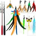 thumbnail image 1 of miwoowim 2 piezas de juguete para gatos ultralargo (50 pulgadas + 38 pulgadas) + 9 piezas de recambios de plumas de pájaro Da, juguete interactivo para caña de pescar, varita retráctil para gatos y ju, 1 of 6