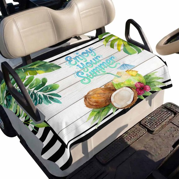 Golf Cart Seat Cover Coconuts Enjoy Summer Club Car Golf Cart Seat Covers Soft Absorbent Golfcart Towel Blanket Palm Leaves Black Stripes Wood Golf Seat Covers for Cart Fits 2 & 4 Passenger 51"x31"