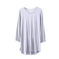 thumbnail image 3 of FRSASU Women's Pajama Tops V Neck 3/4 Sleeves Sleep Tee Shirts Soft Comfy Loose Tunic Top Oversized Sleepwear White, 3 of 4