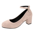 thumbnail image 6 of Women's Mary Jane Pumps Platform Round Toe Dress Shoes with Suede Buckle Strap Comfortable High Heels for Evening Party Beige Size 9, 6 of 6