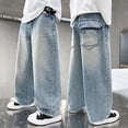 thumbnail image 2 of LRen Boys Baggy Jeans Straight Wide Leg Jean Kids Fashion Elastic Waist Denim Pants with Pocket Trendy Preppy Teen Clothes, 2 of 7