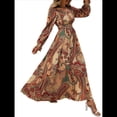 thumbnail image 2 of Vestido Informal de Otoño con Estampado Floral, Escote en V y Corte A para Mujer, Larga, Estilo Marrón S, 2 of 9