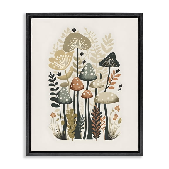 Stupell Industries Scandinavian Whimsical Mushroom Botanicals Black Floating Frame Canvas Art, 17 x 21, by Petals Prints Design