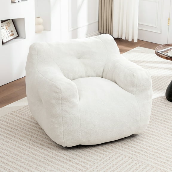 Bean Bag Chair, Bean Bag Sofa Chair with Armrests Stuffed High-Density Foam, Lazy Sofa Comfy Chairs BeanBag Chair for Adults in Living Room, Bedroom Read, White