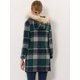 thumbnail image 4 of Abrigo de invierno de un solo pecho para mujer Allegra K Gabardina larga a cuadros con capucha Verde L, 4 of 7
