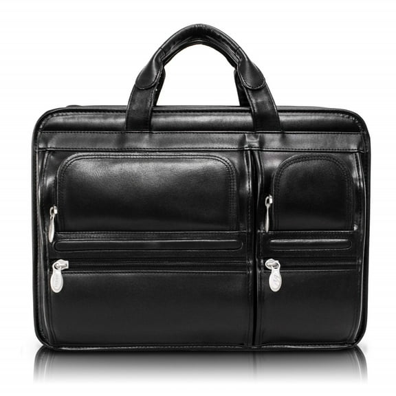 McKlein HUBBARD, Double Compartment Laptop Briefcase, Top Grain Cowhide Leather, Black (88435)