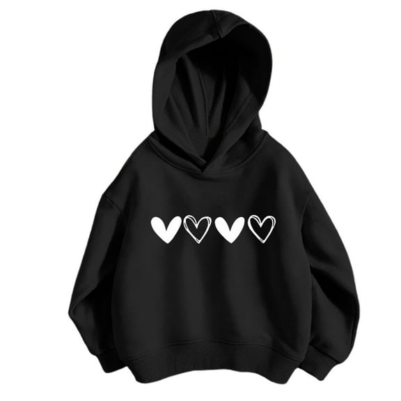 Kiijoy Little Girls Casual Hoodie Hearts Print Pullover Hooded Sweatshirt, Sizes 5-6