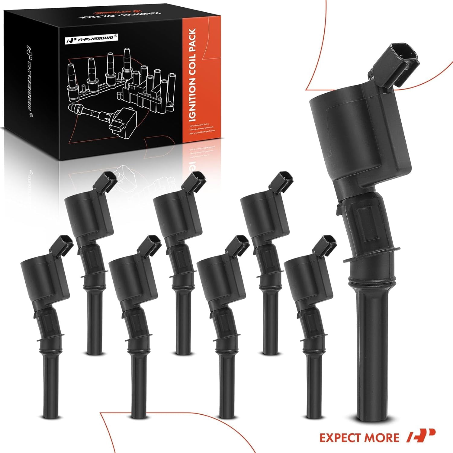 A-Premium Ignition Coils Pack DG-508 Replacement for Ford F-150 F-250 F-350 Crown Victoria E-150 E-250 E-350 Econoline Lincoln Navigator Town Car Mercury Grand Marquis Mountaineer 8-PC Set