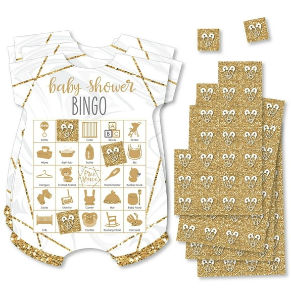 Big Dot of Happiness It’s Twins - Picture Bingo Cards and Markers - Gold Twins Baby Shower Shaped Bingo Game - Set of 18