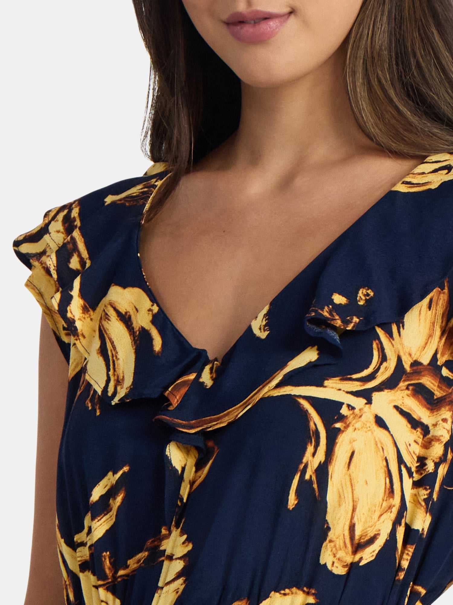 Time and Tru Women's and Women's Plus Ruffle Midi Dress with Flutter Sleeves, Sizes XS-4X