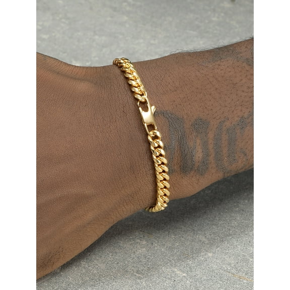 Fine Bracelet 18K Gold Plated Stainless Steel Curb Chain 5mm Miami Cuban Links Jewelry 8"