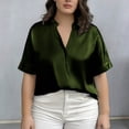 thumbnail image 5 of SELONE Womens T Shirts Graphic V Neck Short Sleeve Tops Satin Plus Size Work Out Blouses Solid Casual Clothes Green XL, 5 of 5