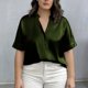 thumbnail image 4 of Mujeres Más Tamaño Manga Corta Tops Color Sólido Cuello Redondo Casual Camiseta Suave Transpirable, Mujeres Más Tamaño de Verano Tops, 4 of 5