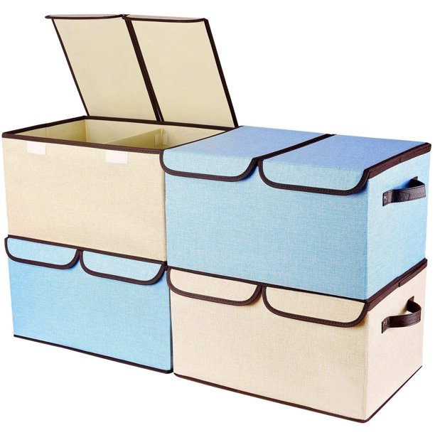 Larger Storage Cubes [4Pack] Linen Fabric Foldable Collapsible Storage