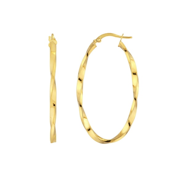 14K Yellow Gold Large Oval Twisted Hoop Earrings - Women