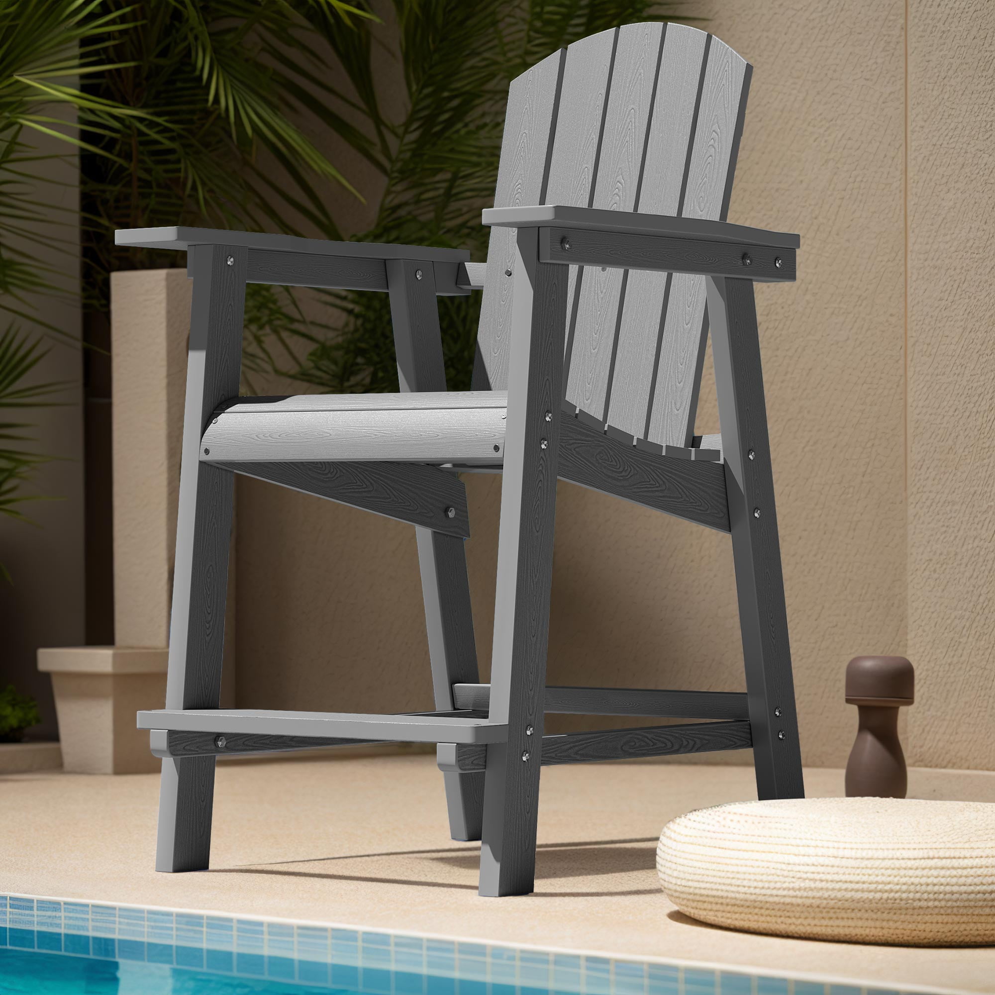 Uforic Tall Adirondack Chair - Poly Bar Height Balcony Seating, HIPS High Back Outdoor Chairs, Bar Stools Lifeguard Chair for Balcony Deck Pool Patio - Gray