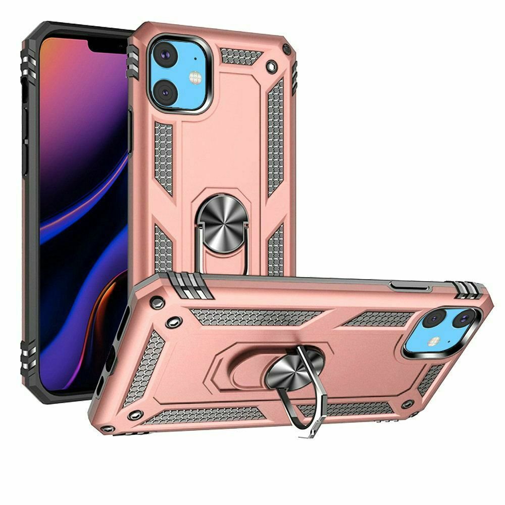 Apple iPhone 11 6.1 Rubberized Hybrid Rotatable Ring Kickstand Case ...