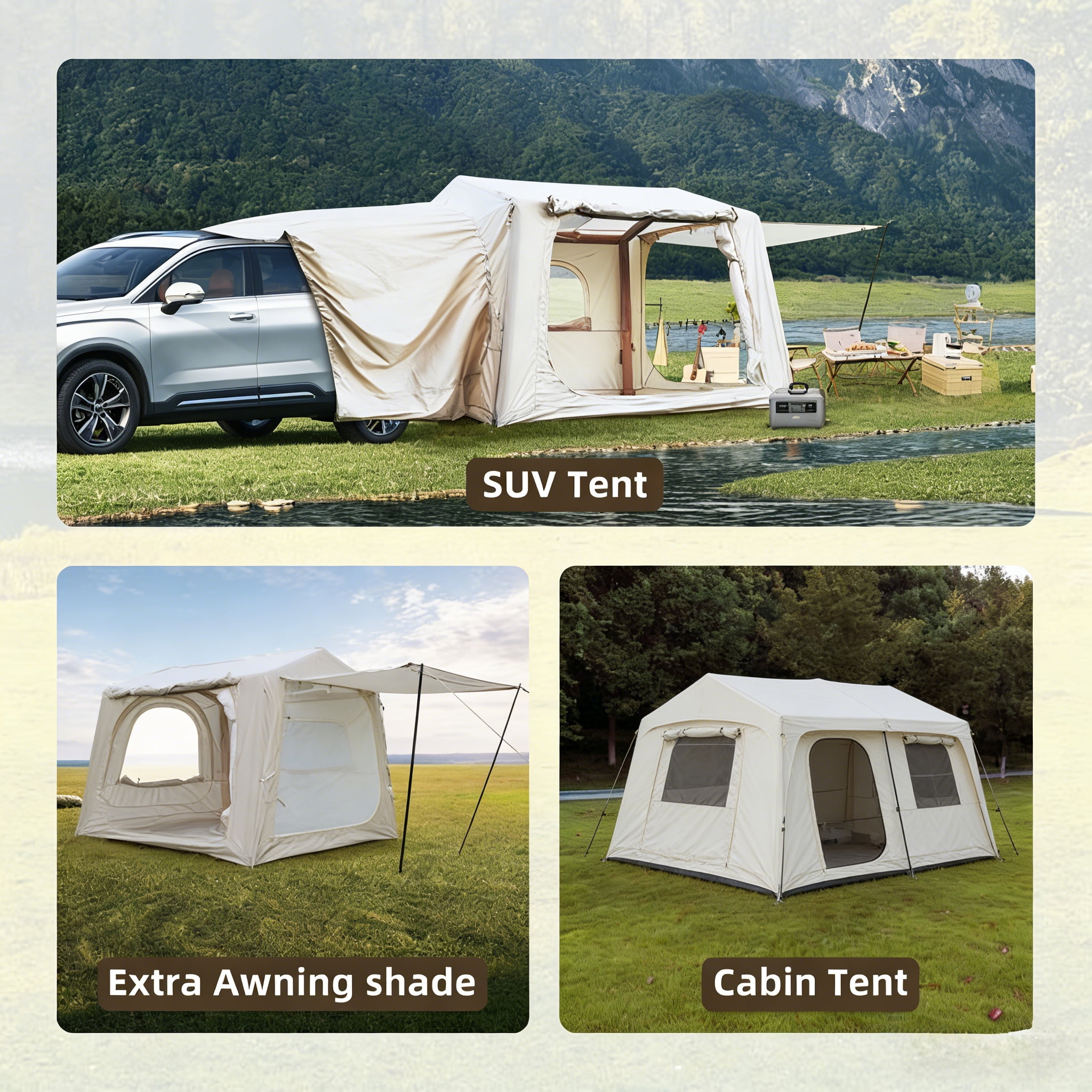 Esheno SUV Inflatable Camping Tent 4-Season Waterproof Oxford Easy Setup 4-8 Person 118.11x98.43x82.68"