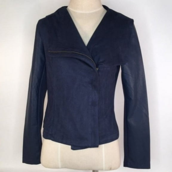 Romeo and Juliet NAVY Women's Faux Suede Leather Moto Jacket, M