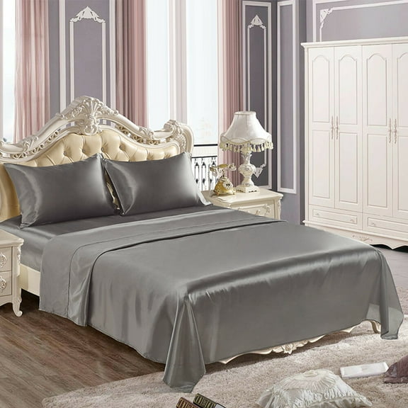RTYJGD 4 Pcs Smooth Satin Silk Sheet Set Deep Pocket Bed Sheet Wrinkle Fade Resistant