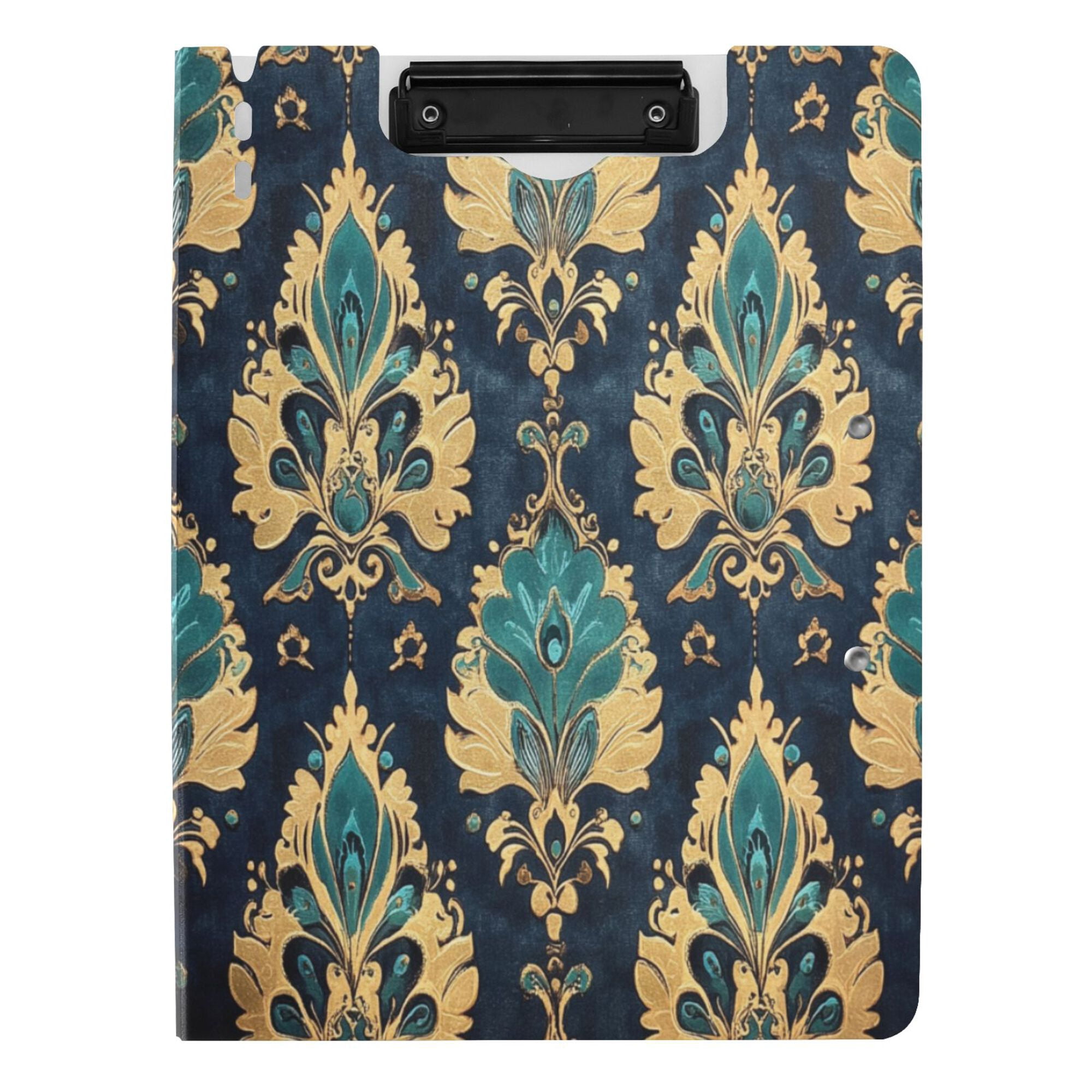 FORMRS A4 Clipboard Folder with Pen Holder Horizontal Foldable School Office Binder, Green Peacock Pattern