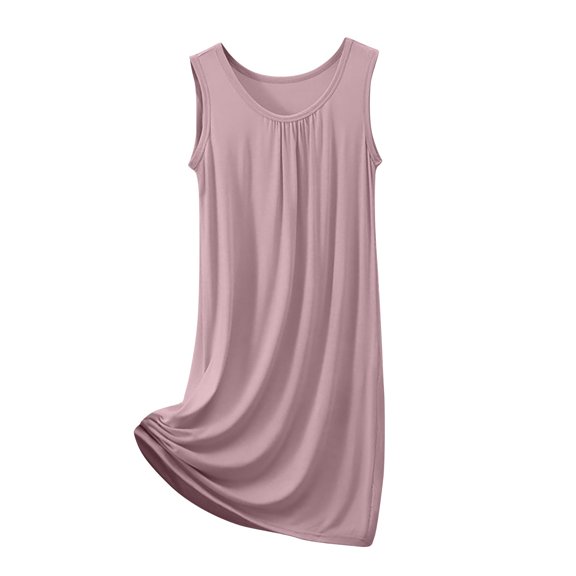 Wensltd Women's Sleepshirt Knee Length Solid Color Sleeveless Tank Dress Summer Thin Lightweight Loose Casual Home Wear Soft Nightgown Black