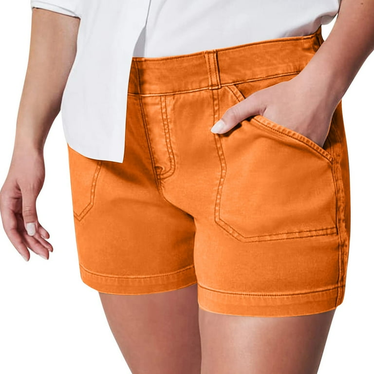 Womens Denim Shorts Regular Straight-leg Stretch Twill Cargo Pant