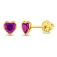 thumbnail image 1 of 14k Yellow Gold 4mm Magenta Bezel Set Heart Cubic Zirconia Screw Back Earrings, 1 of 7