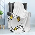 thumbnail image 4 of Honey Soft Flannel Fleece Blanket, Hand Drawn Doodle Style Bees with Honey Lettering Illustration Summer Season, Cozy Plush for Indoor and Outdoor Use, 50" x 70", Black White Yellow, by Ambesonne, 4 of 5