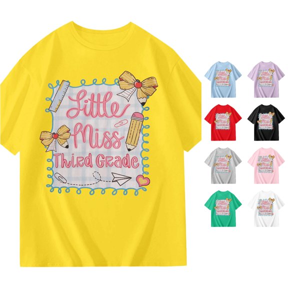 HCYSFG Girls Back To School T Shirts Little Miss Third Grade Letter Crewneck Short Sleeve Tees Pencil Bow Detail Classroom Outfit Tops