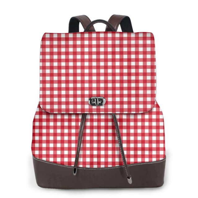 Easygdp Red Checkboard Mochila de Cuero para Mujeres, Bolso de Hombro, Bolsos de Mano de Moda para Trabajo y Viajes